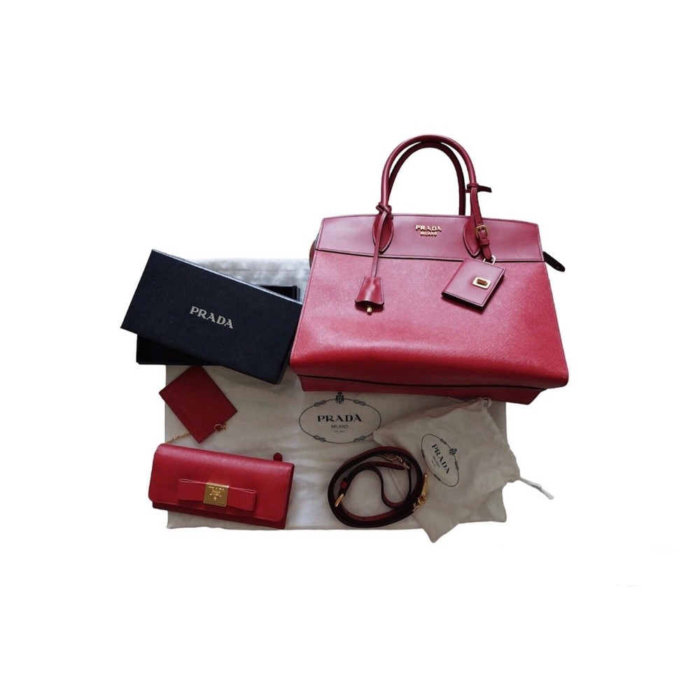 New Red Prada Saffiano and City Calf Esplanade Satchel - Picture 13 of 14